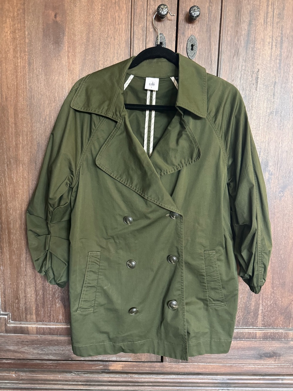 CAbi Olive Green Double-Breasted Utility Jacket